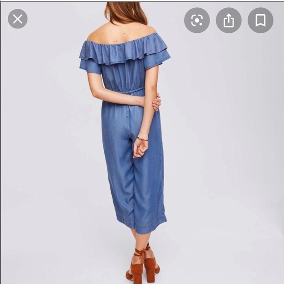 Loft denim jumpsuit off the shoulder - Picture 2 of 8